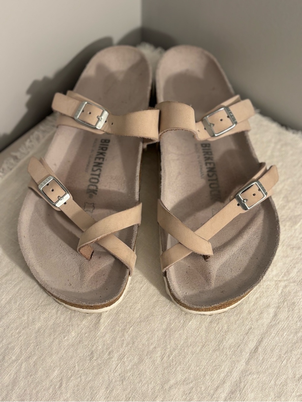 Birkenstock Women's Light Beige Leather Crisscross Buckle Sandals